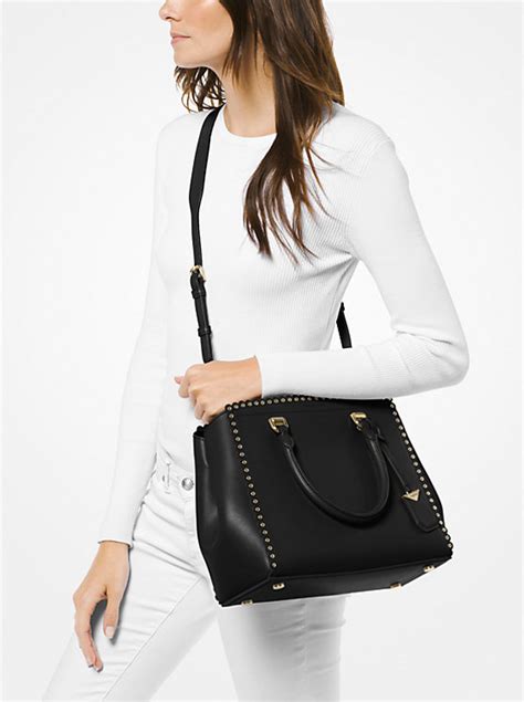 benning large scalloped leather satchel michael kors|MICHAEL Michael Kors Benning Large Scalloped Leather .